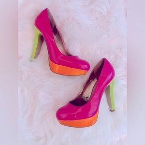Guess Pink Color Block Platform Heels 7.5